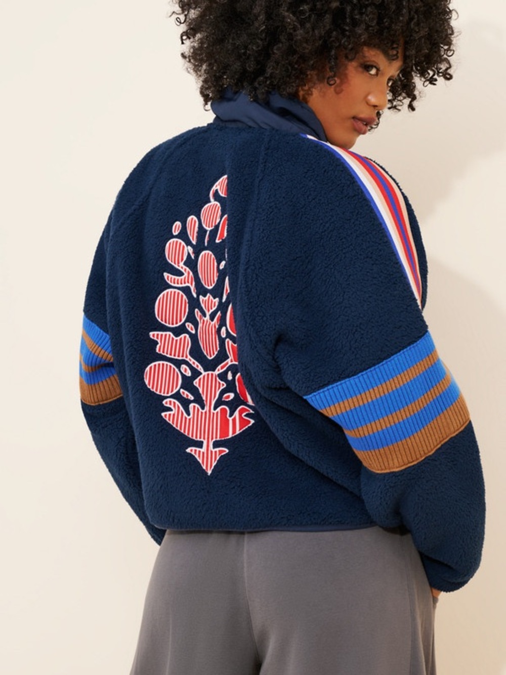 Free People Mountain High Sporty Buti Logo Fleece Sporty Jacket Navy Sherpa S - Picture 6 of 9